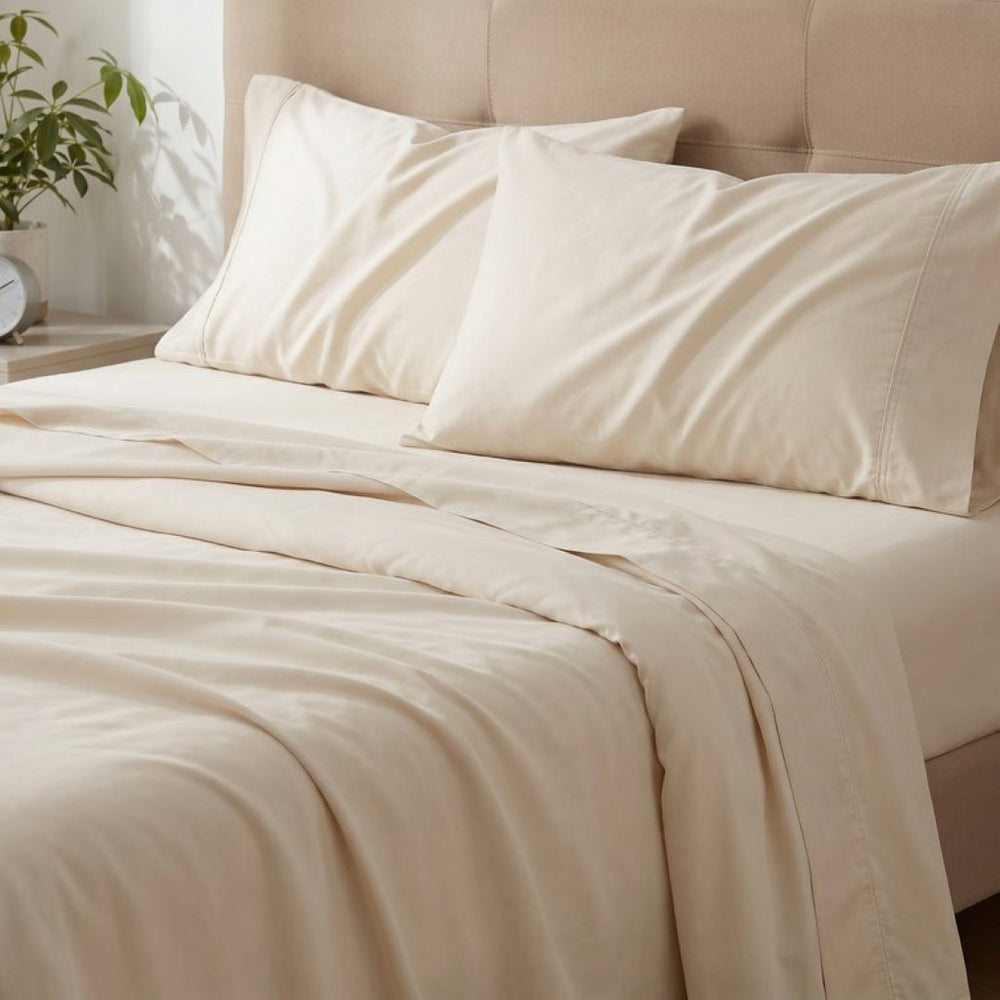 English Elm 4-piece Bamboo Microfiber Split-top King Sheet Set for Cooling Adjustable Bed Sleep Cream B047P538325
