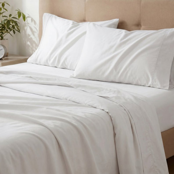 English Elm 4-piece Bamboo Microfiber Split-top King Sheet Set for Cooling Adjustable Bed Sleep White B047P539863