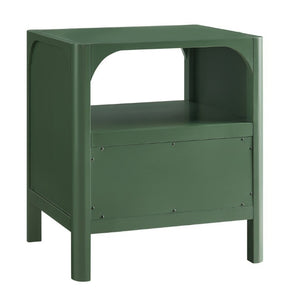 English Elm Williamson Mid-Century Nightstand with Open Shelf Brass Knob and Lacquer Wood Finish Green B050P544100