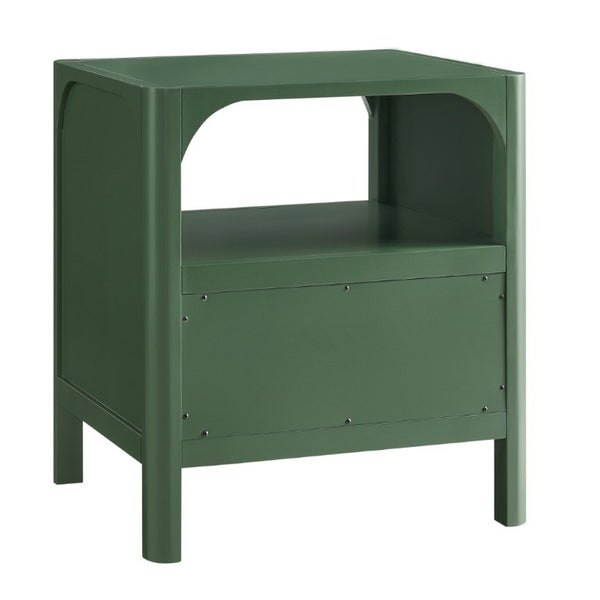 English Elm Williamson Mid-Century Nightstand with Open Shelf Brass Knob and Lacquer Wood Finish Green B050P544100
