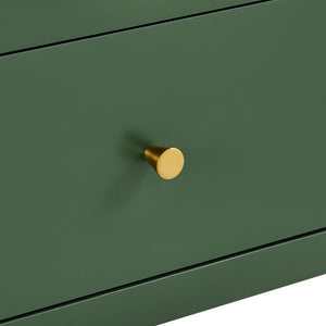 English Elm Williamson Mid-Century Nightstand with Open Shelf Brass Knob and Lacquer Wood Finish Green B050P544100