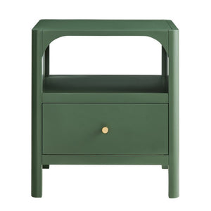 English Elm Williamson Mid-Century Nightstand with Open Shelf Brass Knob and Lacquer Wood Finish Green B050P544100