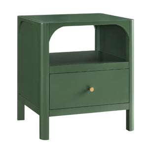 English Elm Williamson Mid-Century Nightstand with Open Shelf Brass Knob and Lacquer Wood Finish Green B050P544100