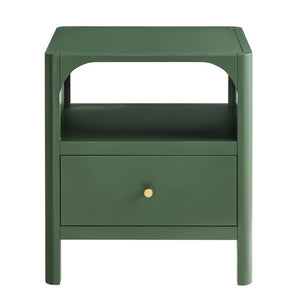 English Elm Williamson Mid-Century Nightstand with Open Shelf Brass Knob and Lacquer Wood Finish Green B050P544100