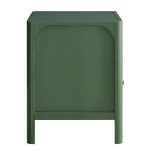 English Elm Williamson Mid-Century Nightstand with Open Shelf Brass Knob and Lacquer Wood Finish Green B050P544100