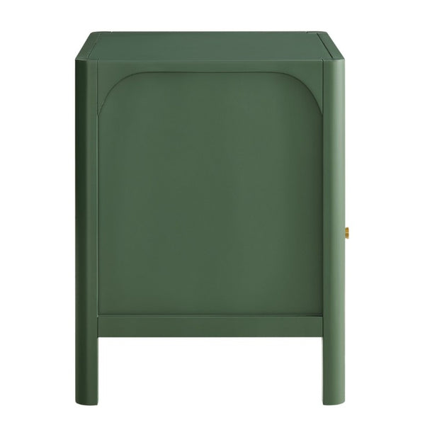 English Elm Williamson Mid-Century Nightstand with Open Shelf Brass Knob and Lacquer Wood Finish Green B050P544100