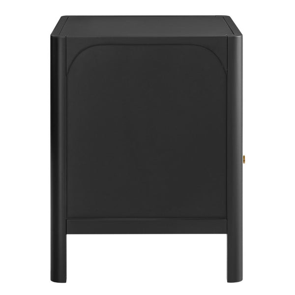 English Elm Williamson Mid-Century Nightstand with Open Shelf Brass Knob and Lacquer Wood Finish Black B050P544101