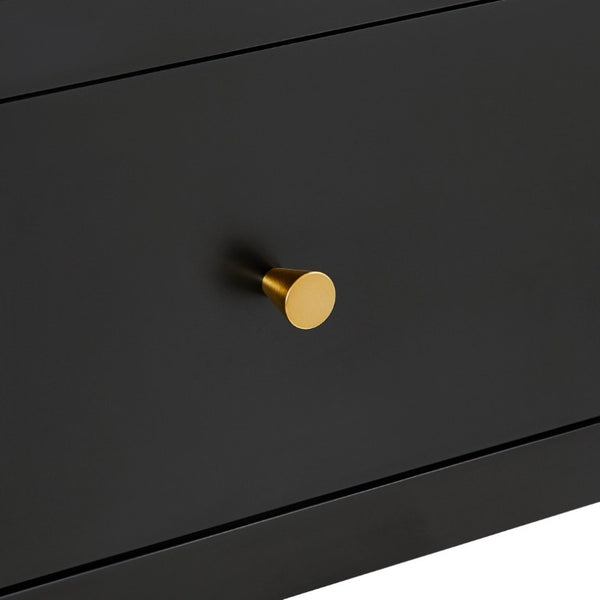English Elm Williamson Mid-Century Nightstand with Open Shelf Brass Knob and Lacquer Wood Finish Black B050P544101
