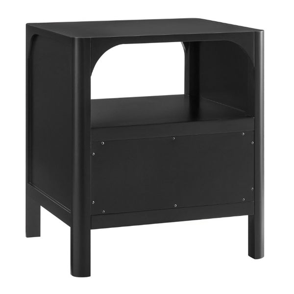 English Elm Williamson Mid-Century Nightstand with Open Shelf Brass Knob and Lacquer Wood Finish Black B050P544101