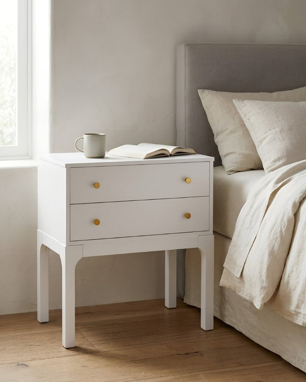 English Elm Alonso Two Drawer Nightstand White Lacquer Finish with Gold Tone Hardware Bedroom B050P544102