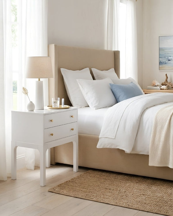 English Elm Alonso Two Drawer Nightstand White Lacquer Finish with Gold Tone Hardware Bedroom B050P544102