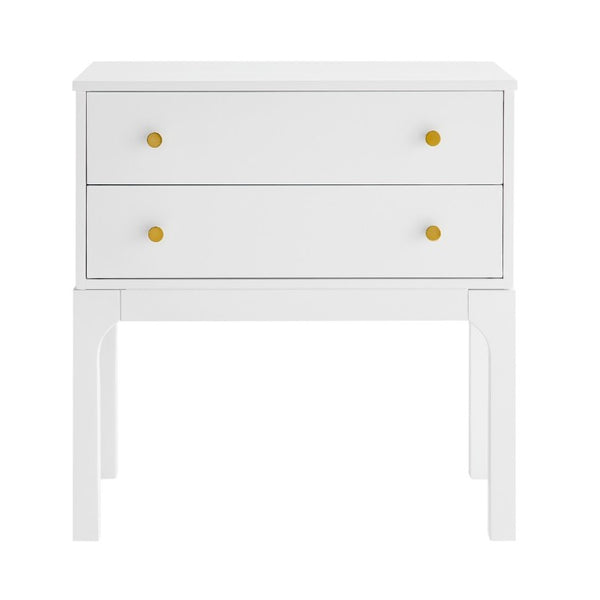 English Elm Alonso Two Drawer Nightstand White Lacquer Finish with Gold Tone Hardware Bedroom B050P544102