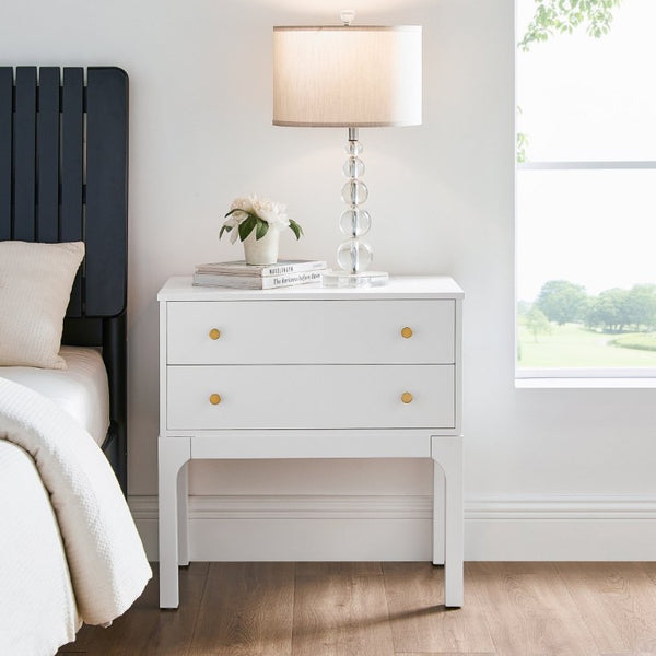 English Elm Alonso Two Drawer Nightstand White Lacquer Finish with Gold Tone Hardware Bedroom B050P544102