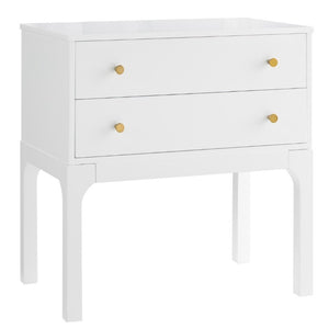 English Elm Alonso Two Drawer Nightstand White Lacquer Finish with Gold Tone Hardware Bedroom B050P544102