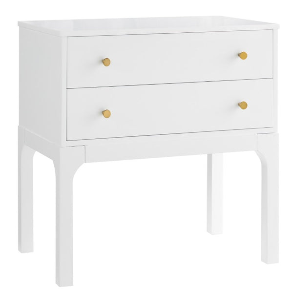 English Elm Alonso Two Drawer Nightstand White Lacquer Finish with Gold Tone Hardware Bedroom B050P544102