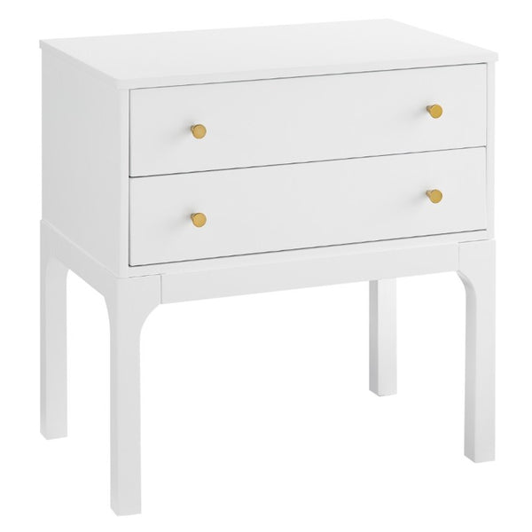 English Elm Alonso Two Drawer Nightstand White Lacquer Finish with Gold Tone Hardware Bedroom B050P544102