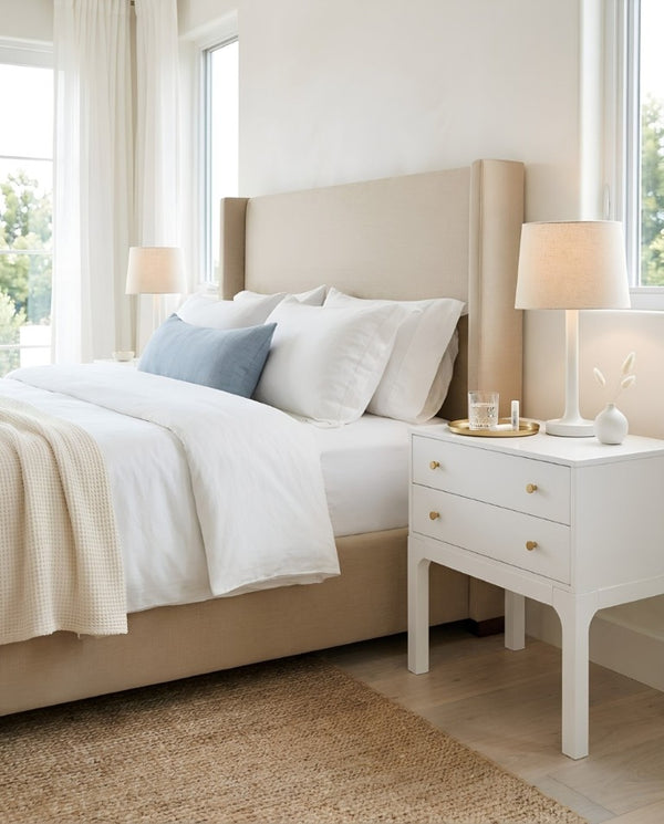 English Elm Alonso Two Drawer Nightstand White Lacquer Finish with Gold Tone Hardware Bedroom B050P544102