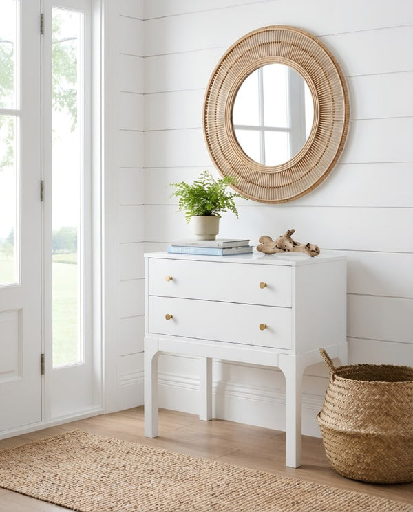 English Elm Alonso Two Drawer Nightstand White Lacquer Finish with Gold Tone Hardware Bedroom B050P544102
