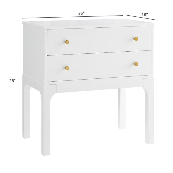 English Elm Alonso Two Drawer Nightstand White Lacquer Finish with Gold Tone Hardware Bedroom B050P544102