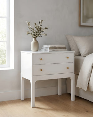 English Elm Alonso Two Drawer Nightstand White Lacquer Finish with Gold Tone Hardware Bedroom B050P544102