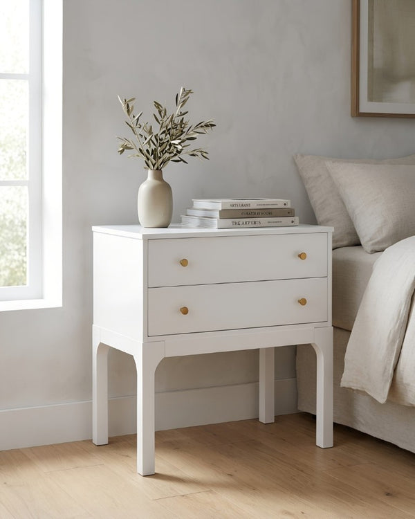English Elm Alonso Two Drawer Nightstand White Lacquer Finish with Gold Tone Hardware Bedroom B050P544102