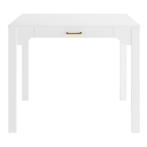English Elm Alleyville Square White Game Table with Antique Gold Hardware and Pull Through Drawer B050P544103