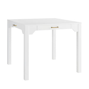 English Elm Alleyville Square White Game Table with Antique Gold Hardware and Pull Through Drawer B050P544103