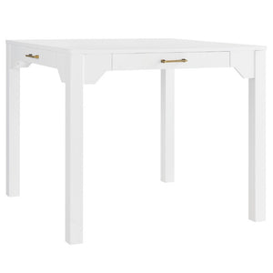 English Elm Alleyville Square White Game Table with Antique Gold Hardware and Pull Through Drawer B050P544103