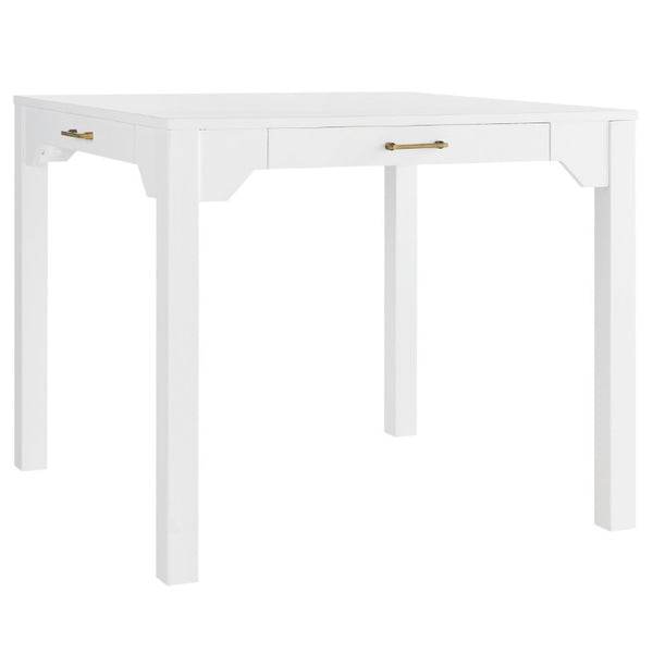 English Elm Alleyville Square White Game Table with Antique Gold Hardware and Pull Through Drawer B050P544103