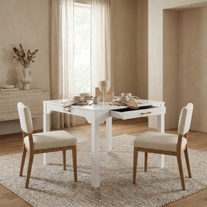 English Elm Alleyville Square White Game Table with Antique Gold Hardware and Pull Through Drawer B050P544103