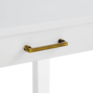 English Elm Alleyville Square White Game Table with Antique Gold Hardware and Pull Through Drawer B050P544103