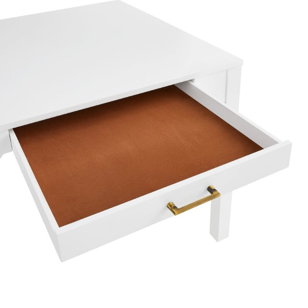 English Elm Alleyville Square White Game Table with Antique Gold Hardware and Pull Through Drawer B050P544103