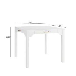 English Elm Alleyville Square White Game Table with Antique Gold Hardware and Pull Through Drawer B050P544103