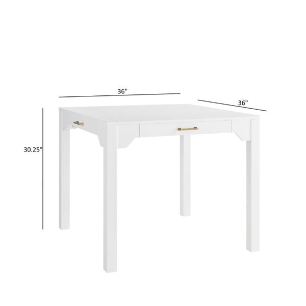 English Elm Alleyville Square White Game Table with Antique Gold Hardware and Pull Through Drawer B050P544103