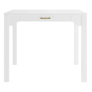 English Elm Alleyville Square White Game Table with Antique Gold Hardware and Pull Through Drawer B050P544103