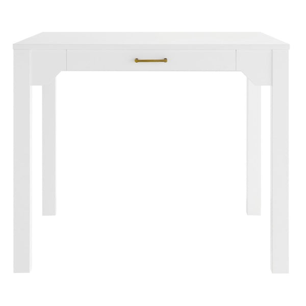 English Elm Alleyville Square White Game Table with Antique Gold Hardware and Pull Through Drawer B050P544103