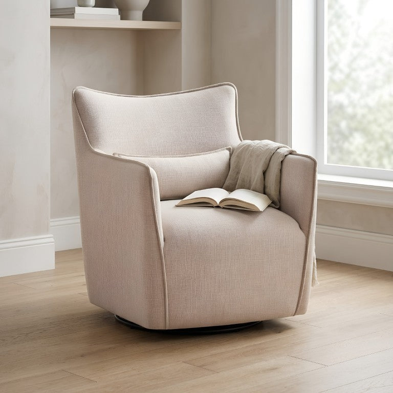 English Elm Ayla Swivel Accent Chair Polyester Upholstered with Lumbar Pillow for Living Rooms Sand B050P593085