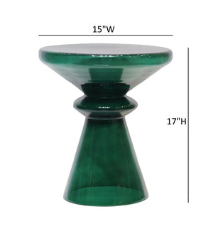 English Elm Aventura Artisan Hand Blown Glass Accent Table Sculptural Emerald Hourglass Form B050P596349