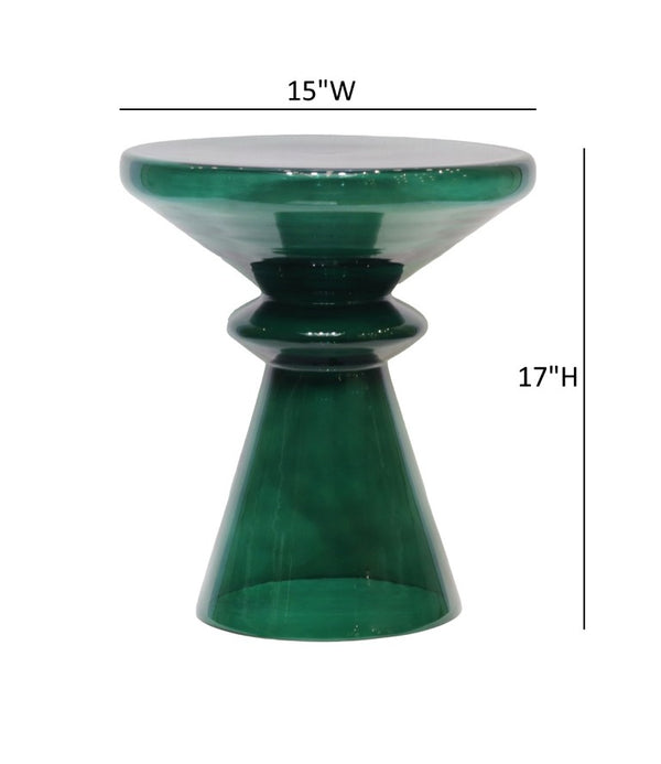 English Elm Aventura Artisan Hand Blown Glass Accent Table Sculptural Emerald Hourglass Form B050P596349