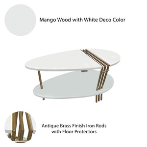 English Elm 36 Inch Oval Mango Wood Coffee Table Antique Brass Legs Open Shelf Living Room B056P161686