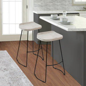 English Elm Tiva Handcrafted Mango Wood Saddle Seat Barstool with Powder Coated Iron Base B056P165573