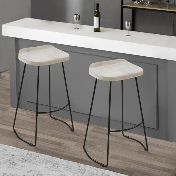 English Elm Tiva Handcrafted Mango Wood Saddle Seat Barstool with Powder Coated Iron Base B056P165573
