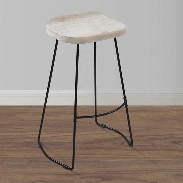 English Elm Tiva Handcrafted Mango Wood Saddle Seat Barstool with Powder Coated Iron Base B056P165573