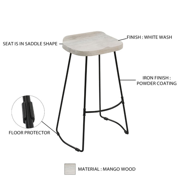 English Elm Tiva Handcrafted Mango Wood Saddle Seat Barstool with Powder Coated Iron Base B056P165573