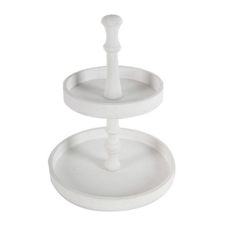 English Elm Semy Two Tier Round Wood Tray Stand White Finish for Farmhouse Coastal Kitchen Decor B056P416875