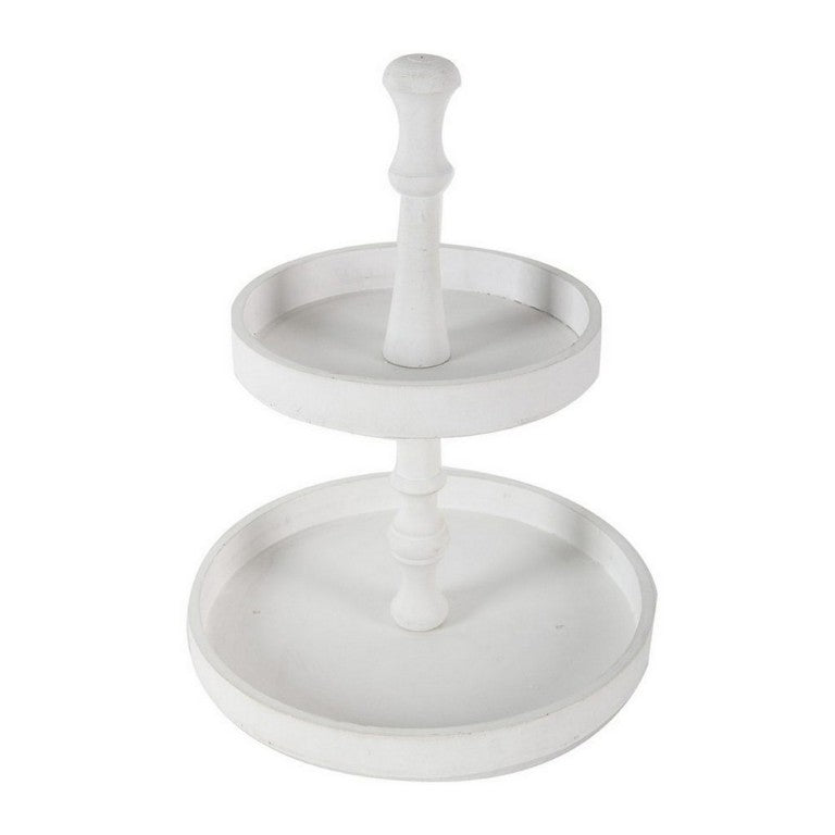 English Elm Semy Two Tier Round Wood Tray Stand White Finish for Farmhouse Coastal Kitchen Decor B056P416875