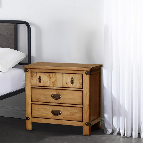 English Elm Pioneer Cottage Nightstand Weathered Elm Distressed Finish with Usb Charging Farmhouse Bedroom B056P417147
