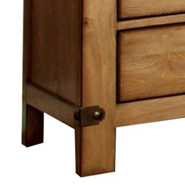 English Elm Pioneer Cottage Nightstand Weathered Elm Distressed Finish with Usb Charging Farmhouse Bedroom B056P417147
