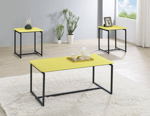English Elm Gt Yellow Carbon Fiber Wrap 3 Piece Table Set with Metal Frame for Modern Living B061103290