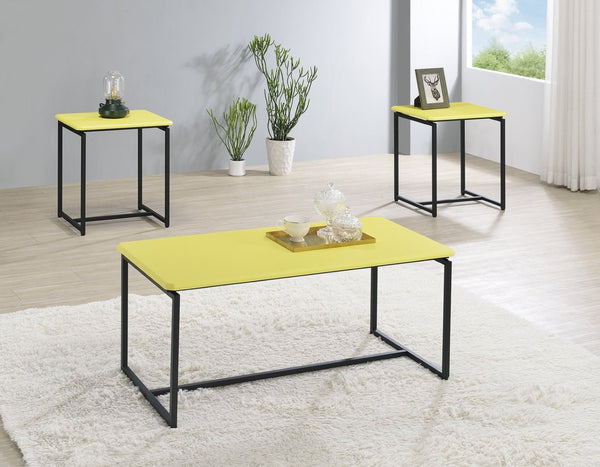 English Elm Gt Yellow Carbon Fiber Wrap 3 Piece Table Set with Metal Frame for Modern Living B061103290
